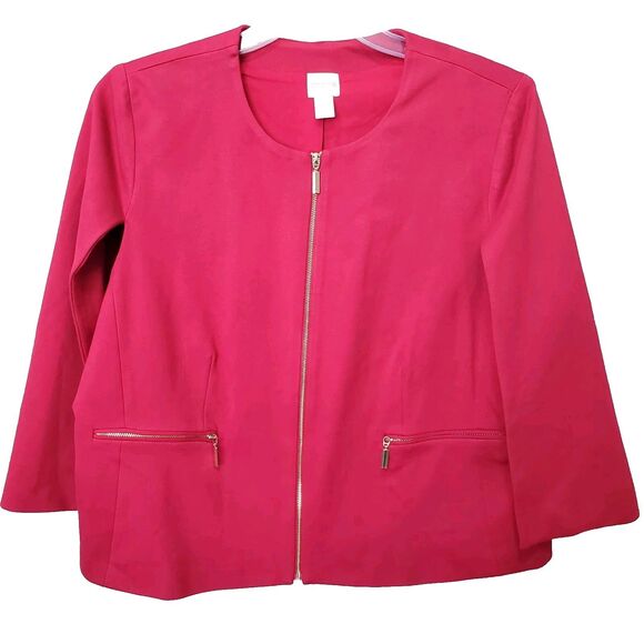 Chico's Red Ponte Knit Full-Zip Gold-Tone Hardware Cape Jacket Size 3 (XL) - Picture 1 of 10